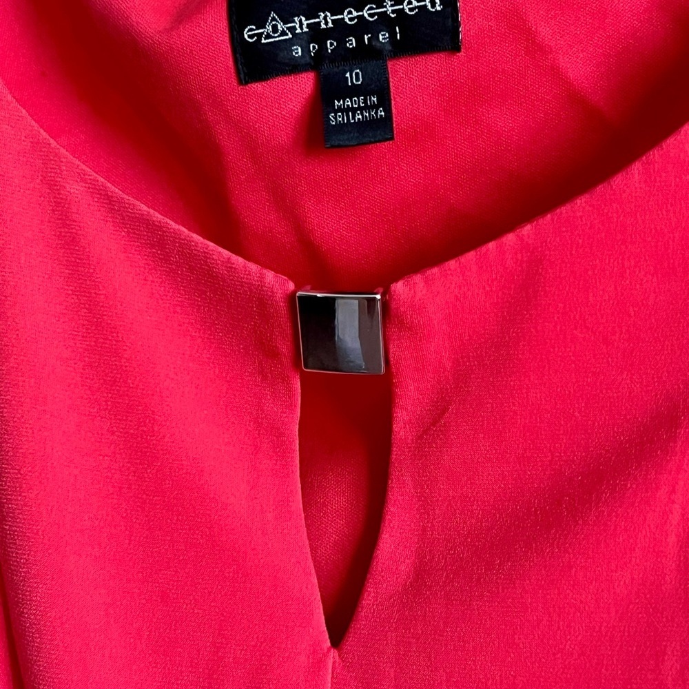 Connected Apparel Red Midi Dress with Plunge Neckline for Cocktail